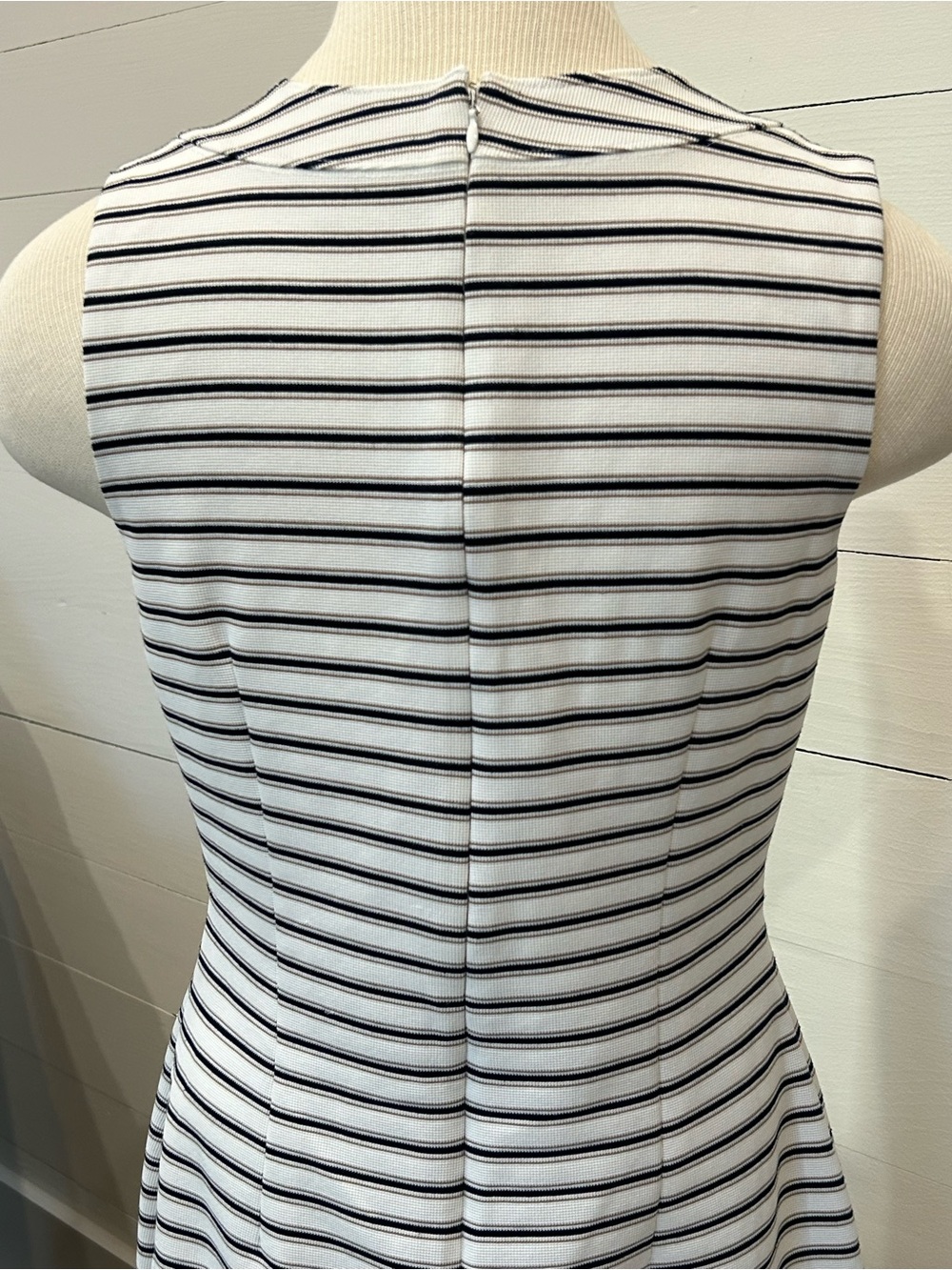 Ann Taylor Black and White Striped Midi Sheath Dress, Size 6P - Picture 3 of 6